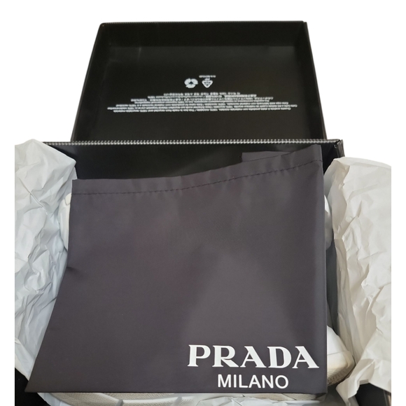 $975 PRADA Calzature Donna Knit 1 Triangle Logo Sneakers 38 8 Box Dustbag - Picture 8 of 12